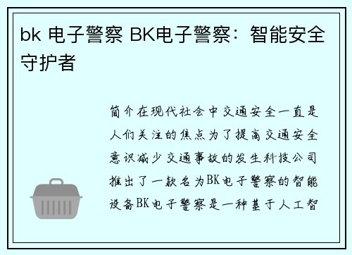 bk 电子警察 BK电子警察：智能安全守护者
