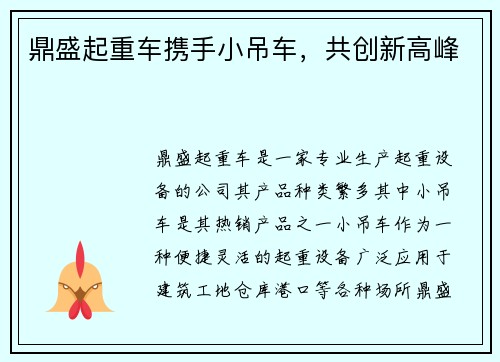 鼎盛起重车携手小吊车，共创新高峰